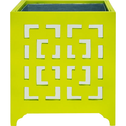 Libby Greek Key Planter by Worlds Away in turquoise and turquoise. Made from metal in a modern style.