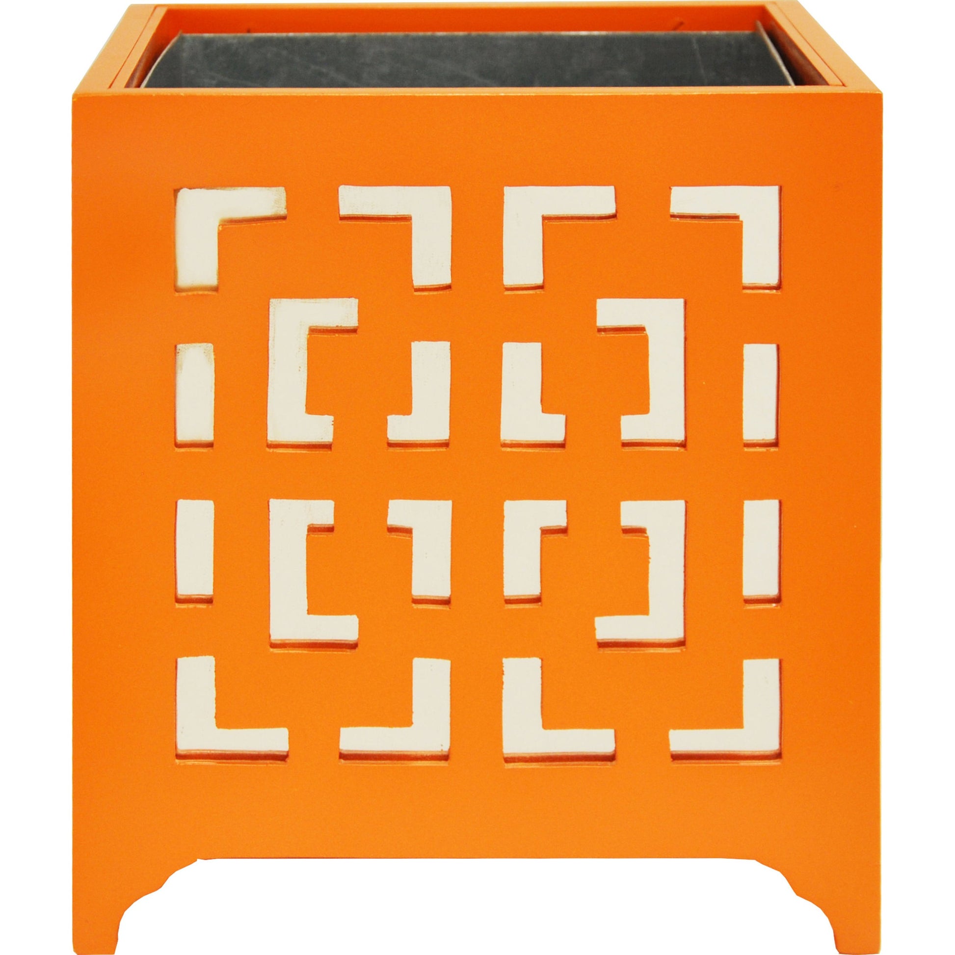 Libby Greek Key Planter by Worlds Away in turquoise and turquoise. Made from metal in a modern style.