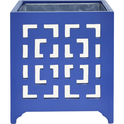 Libby Greek Key Planter by Worlds Away in turquoise and turquoise. Made from metal in a modern style.