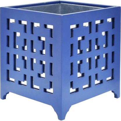 Libby Greek Key Planter by Worlds Away in turquoise and turquoise. Made from metal in a modern style.