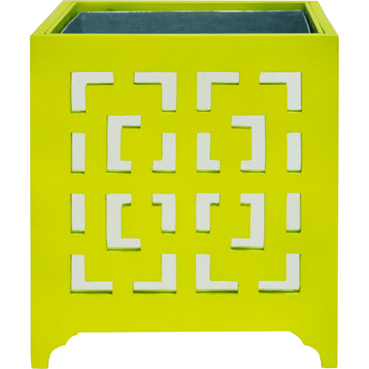 Libby Greek Key Planter by Worlds Away in turquoise and turquoise. Made from metal in a modern style.