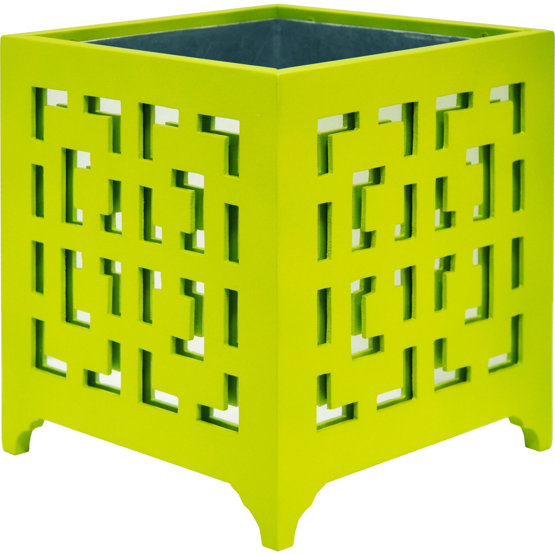 Libby Greek Key Planter by Worlds Away in turquoise and turquoise. Made from metal in a modern style.