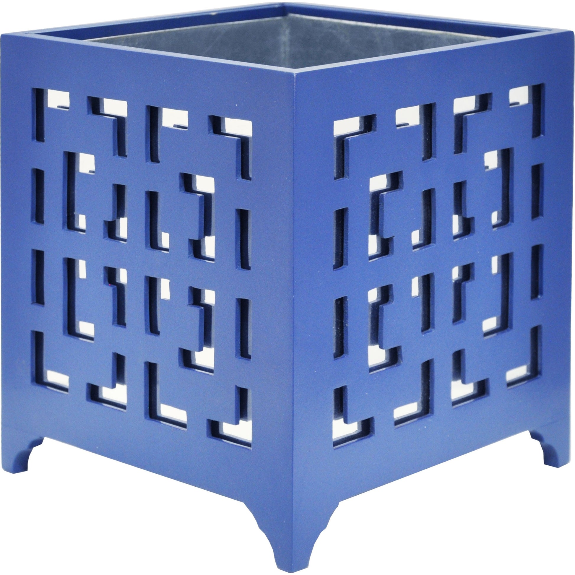 Libby Greek Key Planter by Worlds Away in turquoise and turquoise. Made from metal in a modern style.