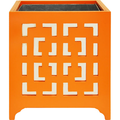 Libby Greek Key Planter by Worlds Away in turquoise and turquoise. Made from metal in a modern style.