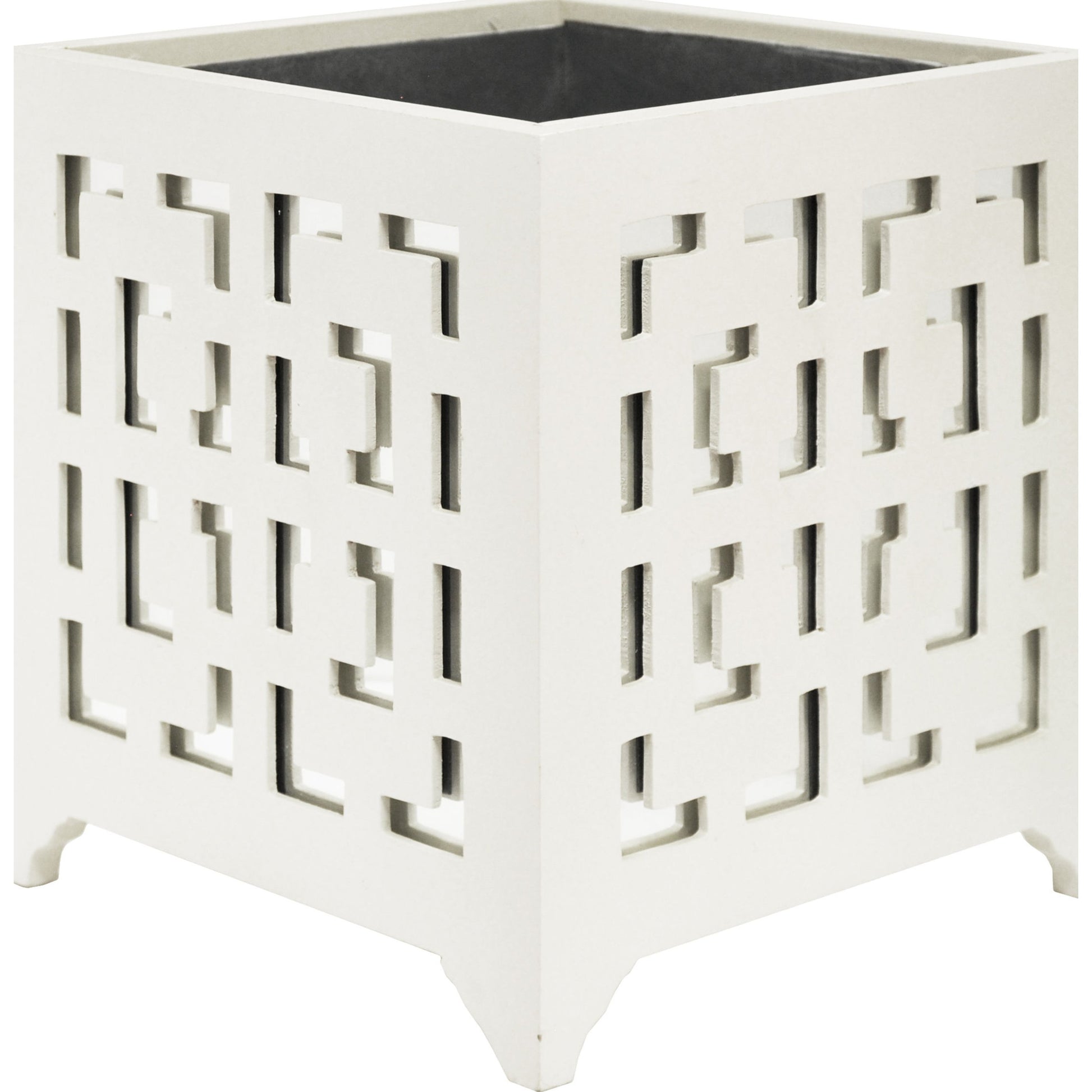 Libby Greek Key Planter by Worlds Away in turquoise and turquoise. Made from metal in a modern style.