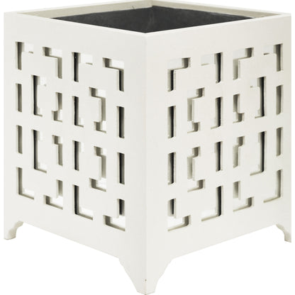 Libby Greek Key Planter by Worlds Away in turquoise and turquoise. Made from metal in a modern style.