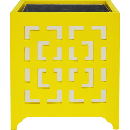 Libby Greek Key Planter by Worlds Away in turquoise and turquoise. Made from metal in a modern style.