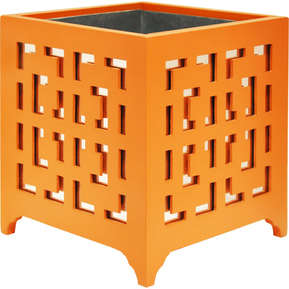 Libby Greek Key Planter by Worlds Away in turquoise and turquoise. Made from metal in a modern style.