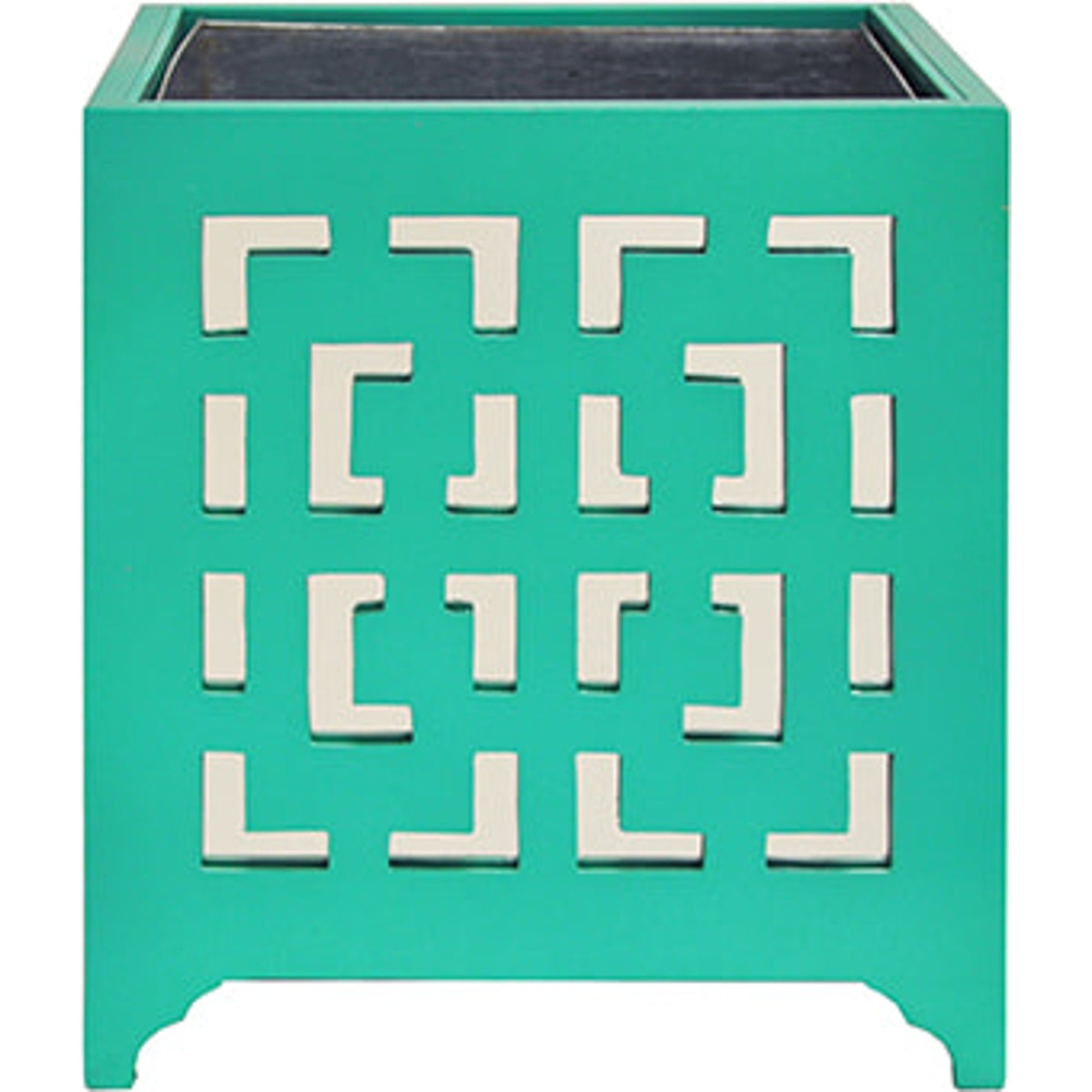 Libby Greek Key Planter by Worlds Away in turquoise and turquoise. Made from metal in a modern style.