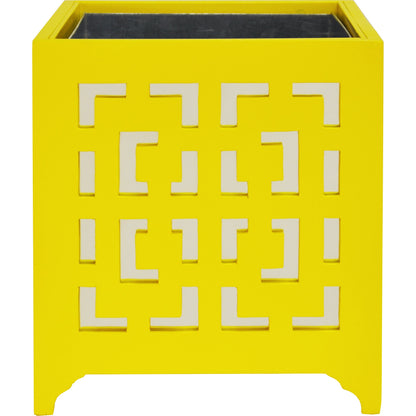 Libby Greek Key Planter by Worlds Away in turquoise and turquoise. Made from metal in a modern style.