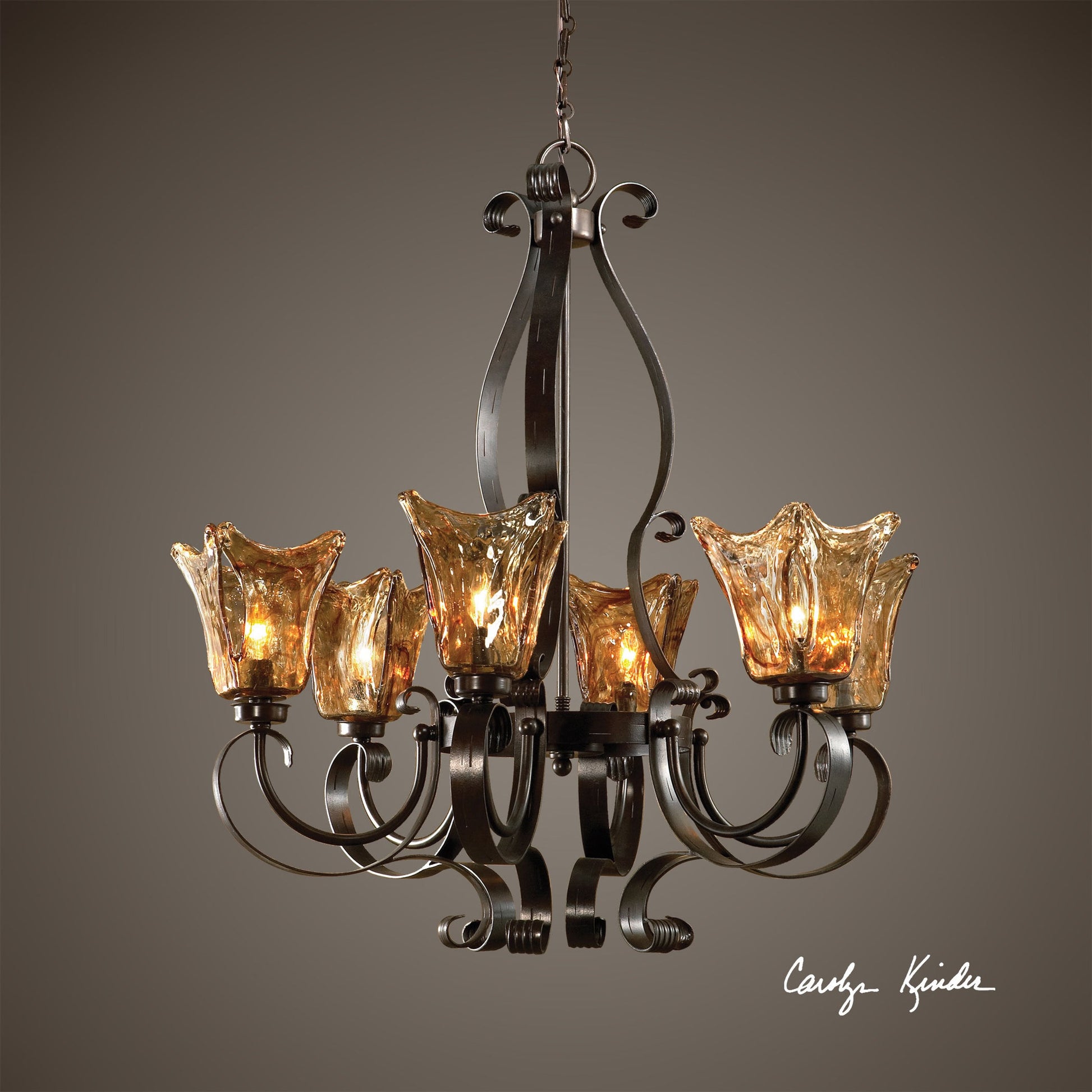 Vetraio Chandelier by Uttermost in bronze. Made from metal, brass, glass in a modern style.