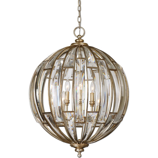 Vicentina Sphere Pendant by Uttermost. Made from iron 40%, crystal 56%, poly 4% in a modern style.