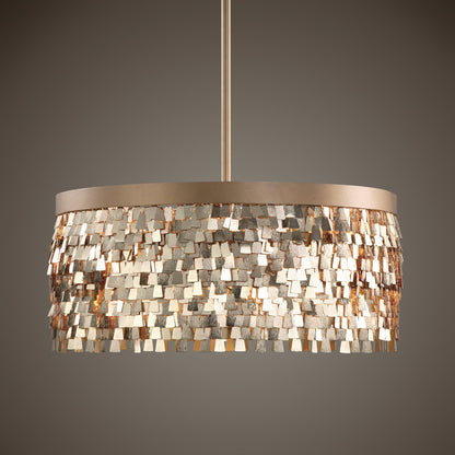Tillie Textured Gold Pendant by Uttermost in gold. Made from steel 95%, glass 5% in a modern style.
