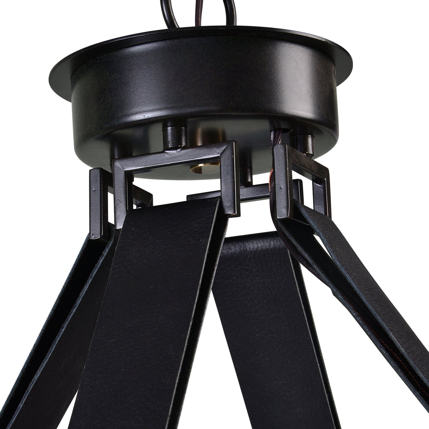 009 S-252644 | Closeup | Marlow Chandelier by Uttermost in bronze. Made from steel 87.5%, leather 12.5% in a cottage & farmhouse style.