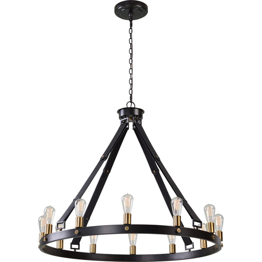 Marlow Chandelier by Uttermost in bronze. Made from steel 87.5%, leather 12.5% in a cottage & farmhouse style.