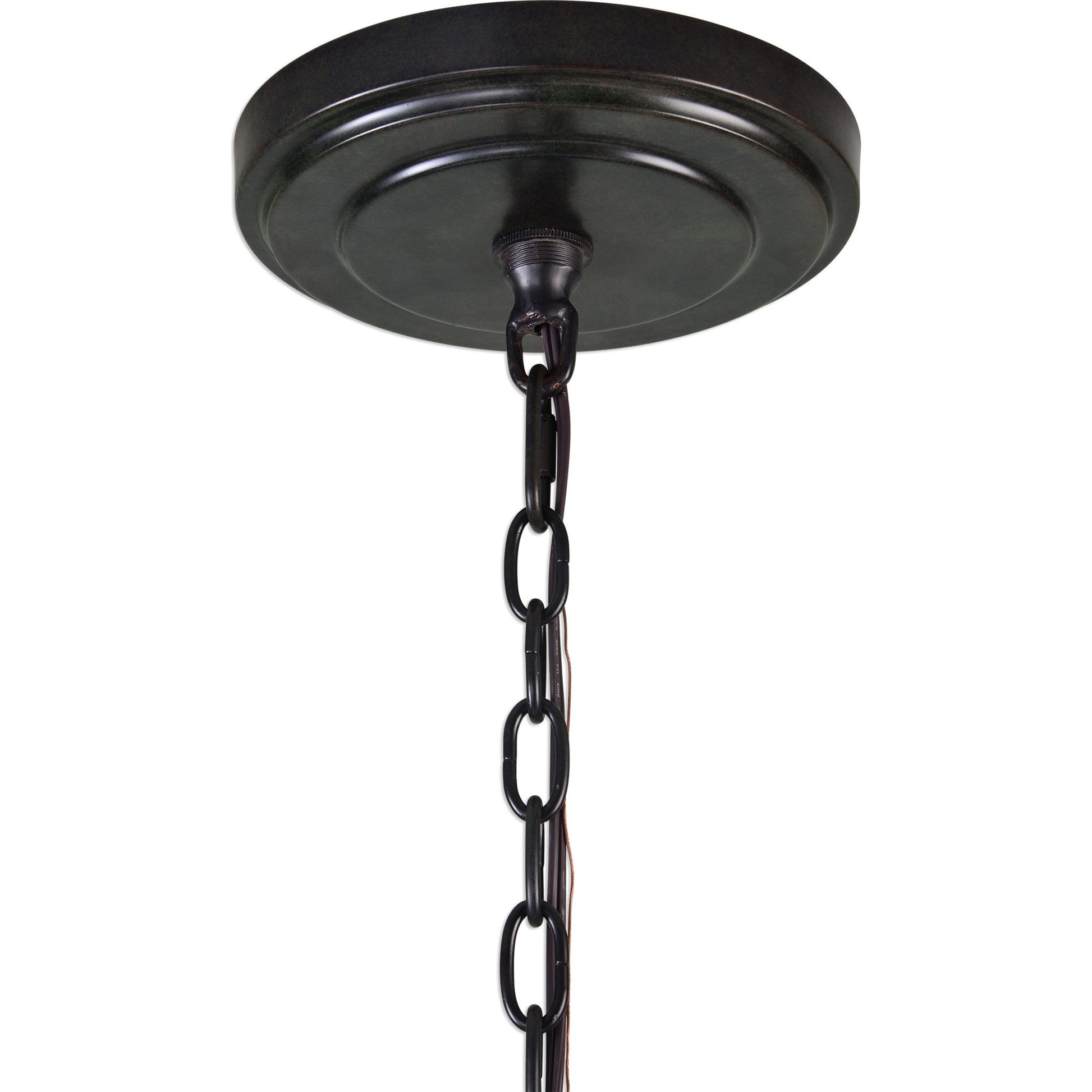 Marlow Chandelier by Uttermost in bronze. Made from steel 87.5%, leather 12.5% in a cottage & farmhouse style.