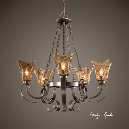 Vetraio Chandelier by Uttermost in bronze. Made from metal, brass, glass in a modern style.