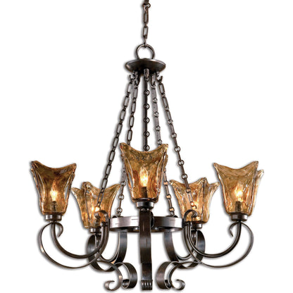 Vetraio Chandelier by Uttermost in bronze. Made from metal, brass, glass in a modern style.