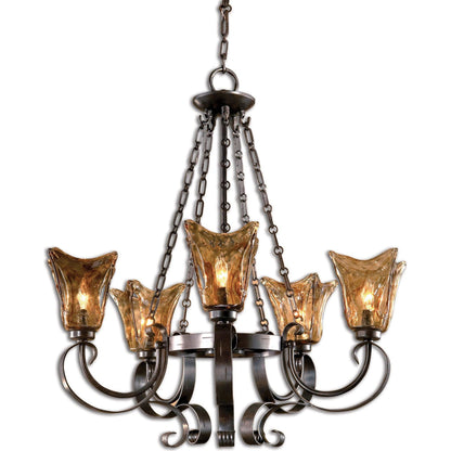Vetraio Chandelier by Uttermost in bronze. Made from metal, brass, glass in a modern style.