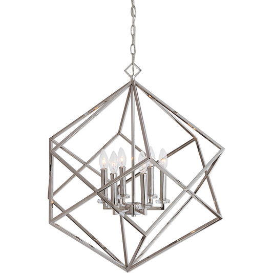 Euclid Cube Pendant by Uttermost in nickel. Made from steel, crystal in a modern style.