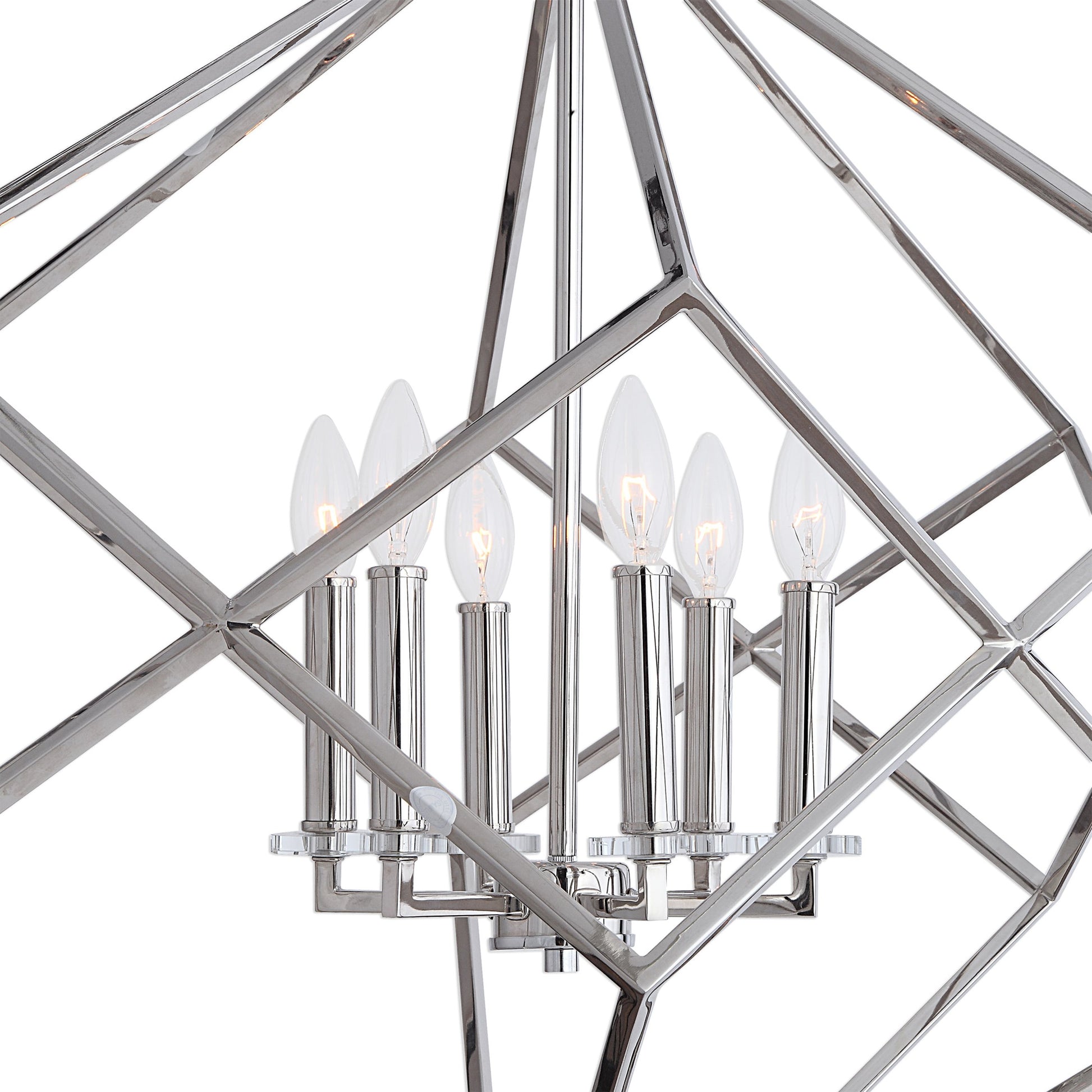 Euclid Cube Pendant by Uttermost in nickel. Made from steel, crystal in a modern style.