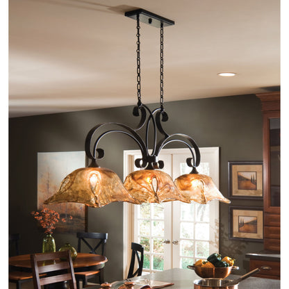 Vetraio Kitchen Island Light by Uttermost in bronze. Made from brass, metal, glass in a rustic style.