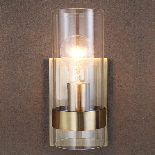 Cardiff Antique 1 Light Cylinder Sconce by Uttermost in brass. Made from glass, steel in a modern style.