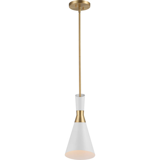 Eames 1 Light Mini Pendant by Uttermost in white, antique brass. Made from steel, aluminum in a modern style.