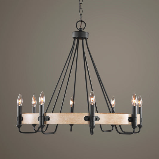 Deschutes 8 Light Chandelier by Uttermost in black. Made from steel in a transitional style.