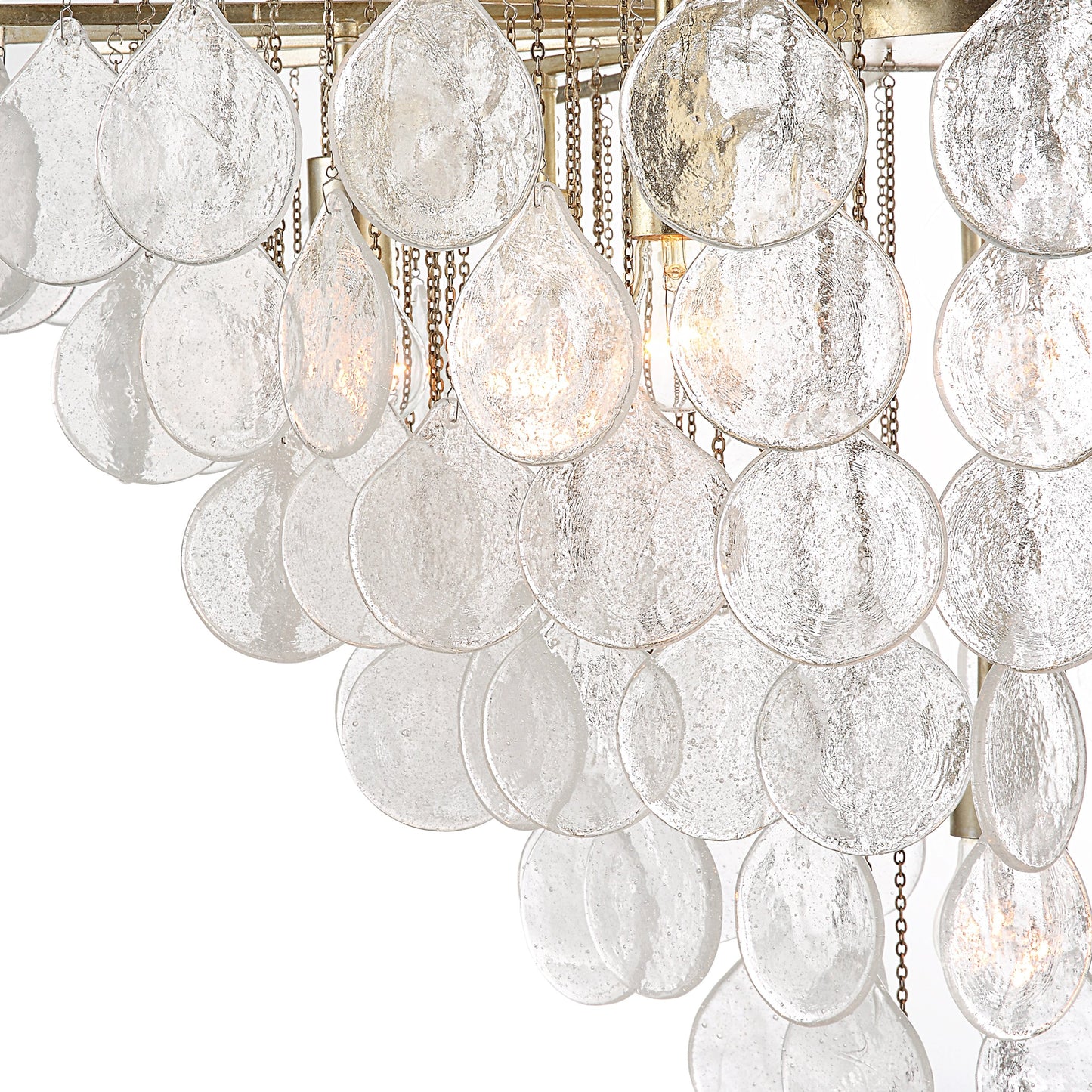 005 SI-1981276 | Closeup | Goccia 8 Light Pendant by Uttermost in antique silver leaf. Made from steel, glass in a modern style.