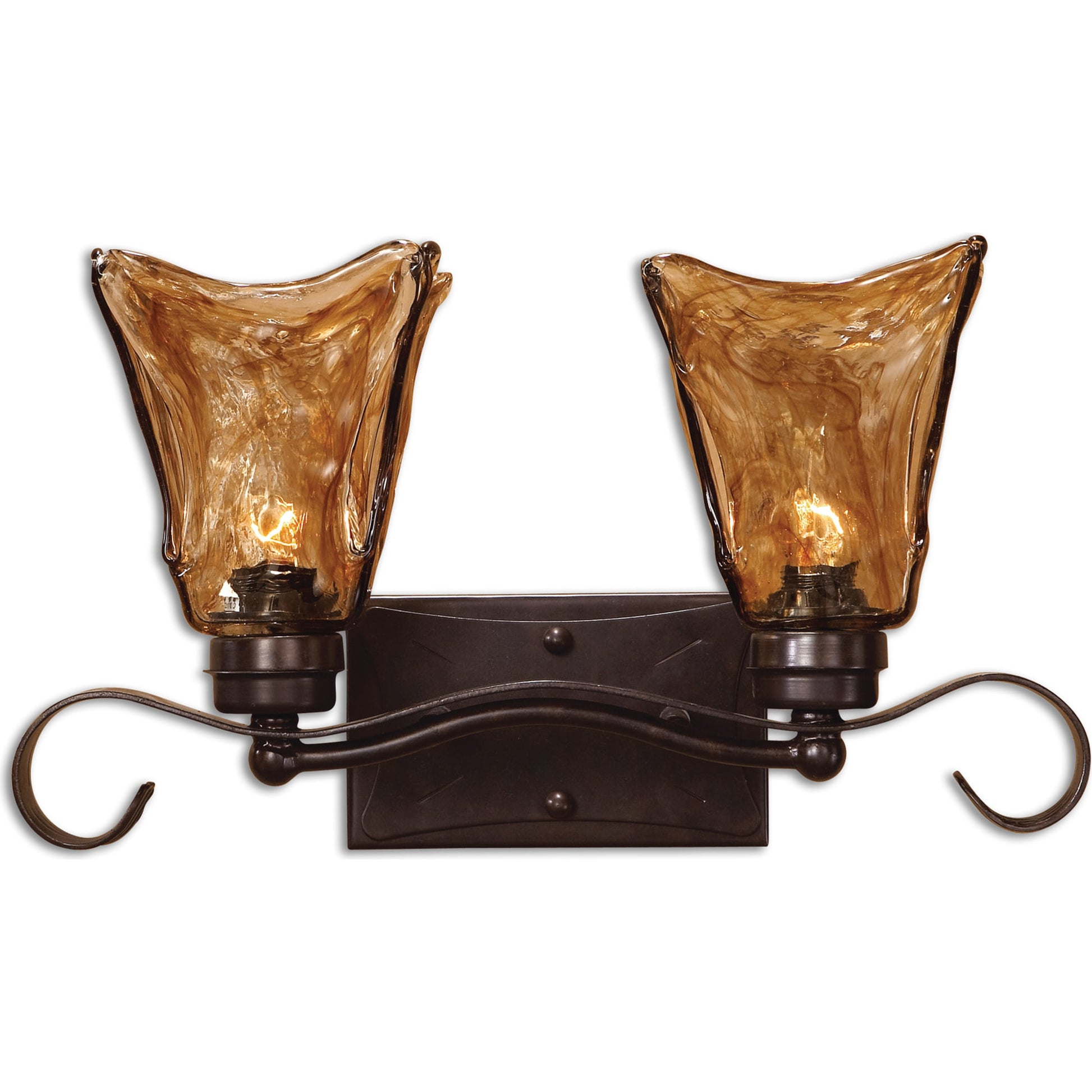 Vetraio Vanity Strip by Uttermost in bronze. Made from metal, brass, glass in a rustic style.