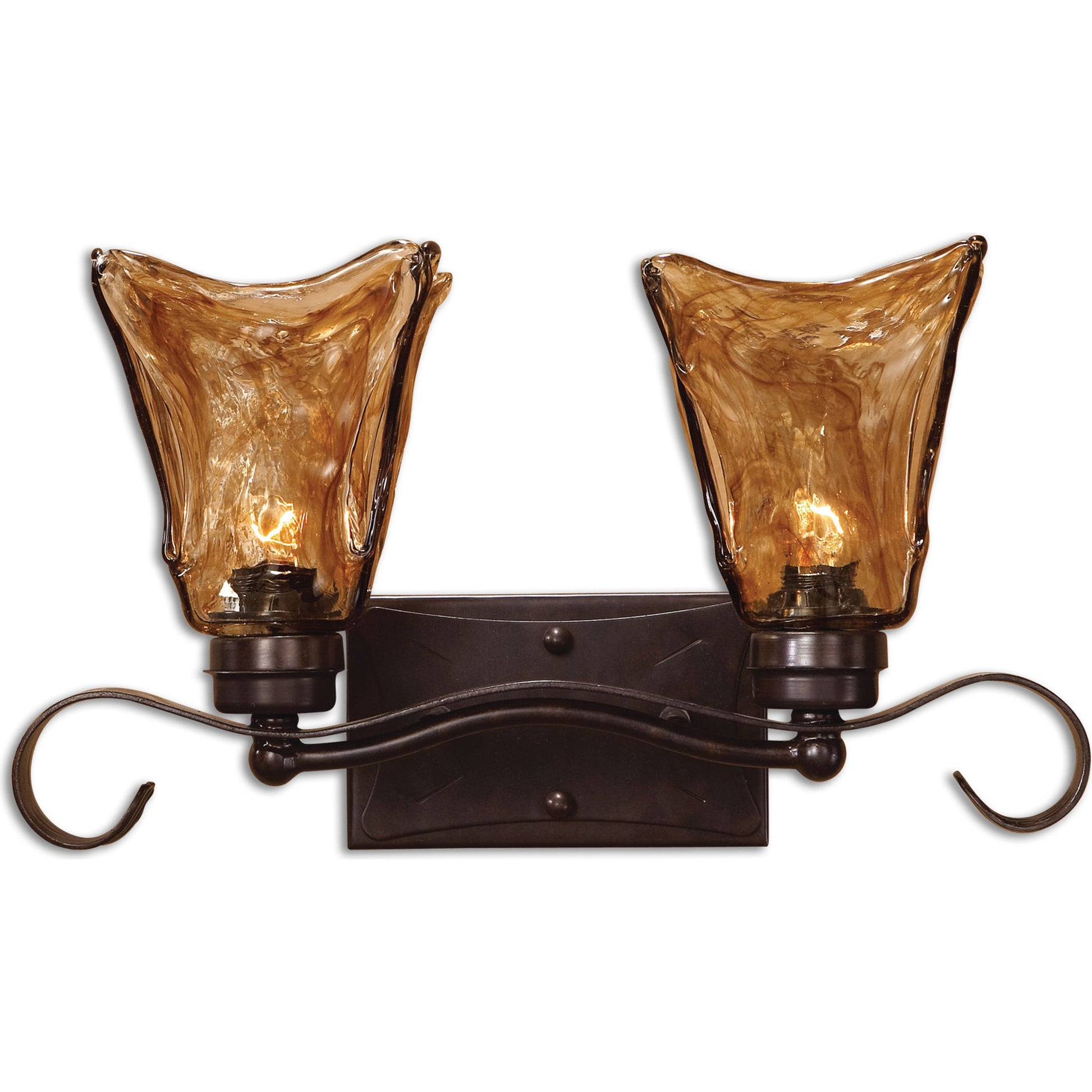Vetraio Vanity Strip by Uttermost in bronze. Made from metal, brass, glass in a rustic style.