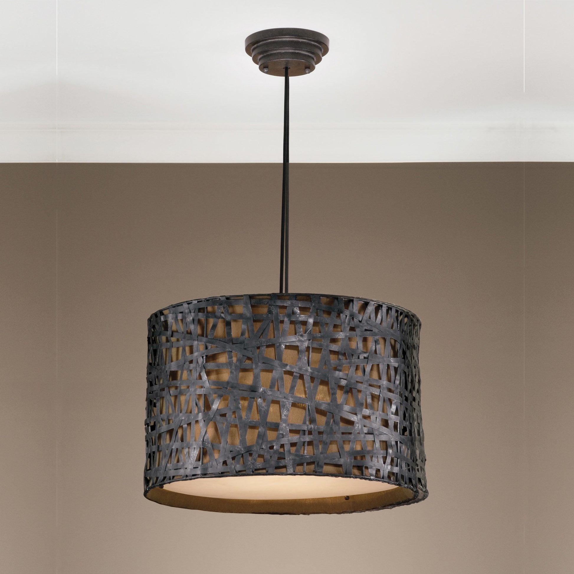 Alita Drum Pendant by Uttermost in black. Made from metal, fabric in a modern style.