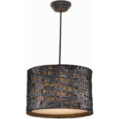 Alita Drum Pendant by Uttermost in black. Made from metal, fabric in a modern style.