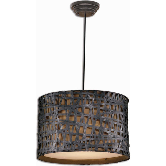 Alita Drum Pendant by Uttermost in black. Made from metal, fabric in a modern style.