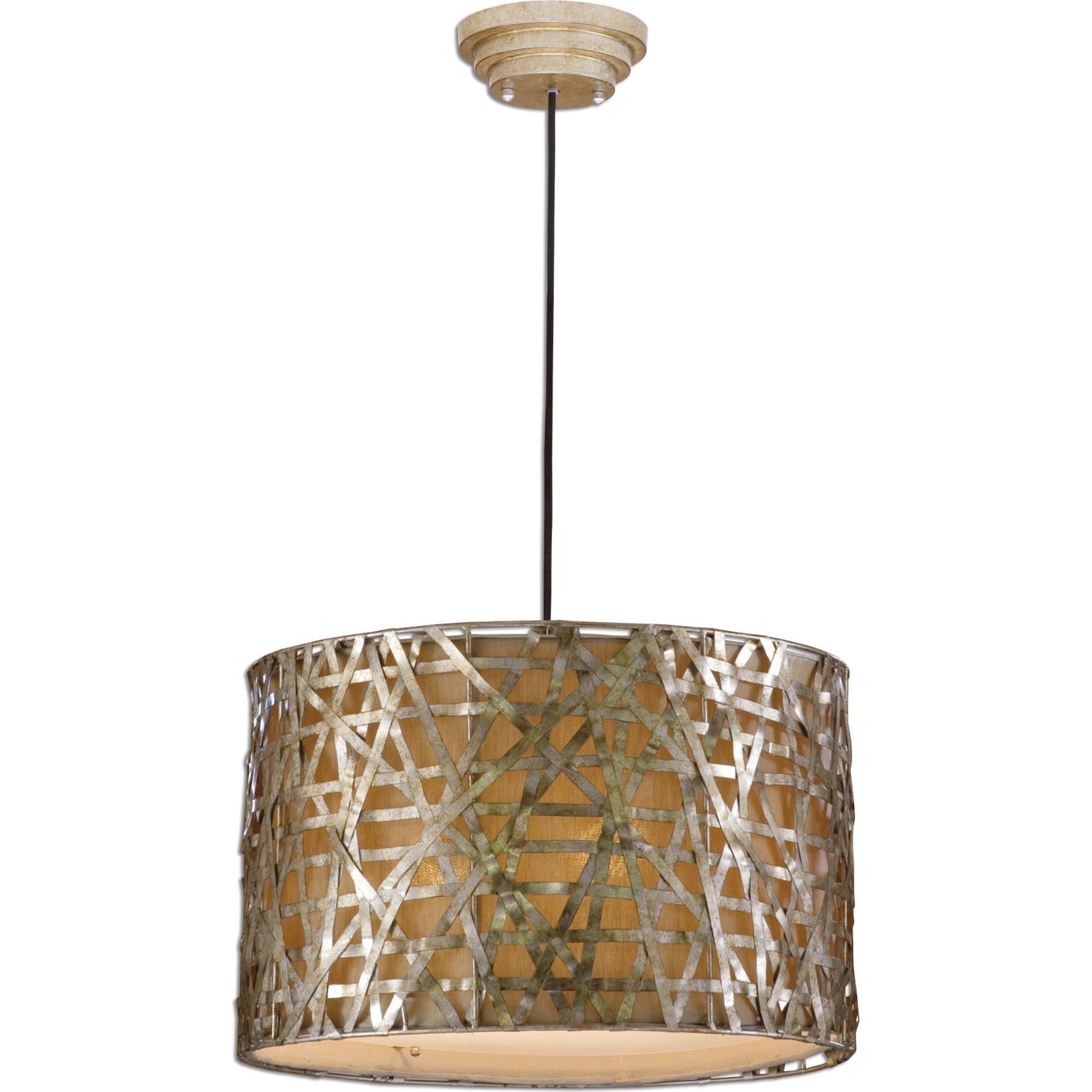 Alita Drum Pendant by Uttermost in black. Made from metal, fabric in a modern style.