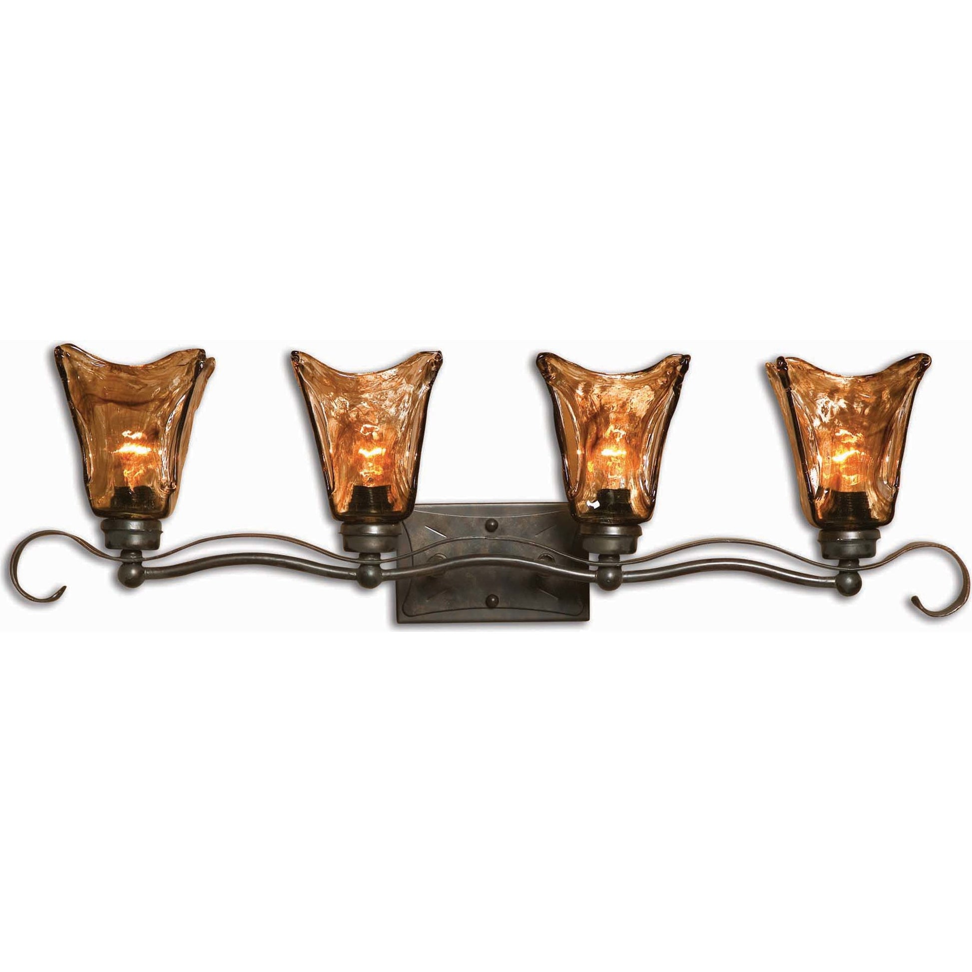 Vetraio Vanity Strip by Uttermost in bronze. Made from metal, brass, glass in a rustic style.