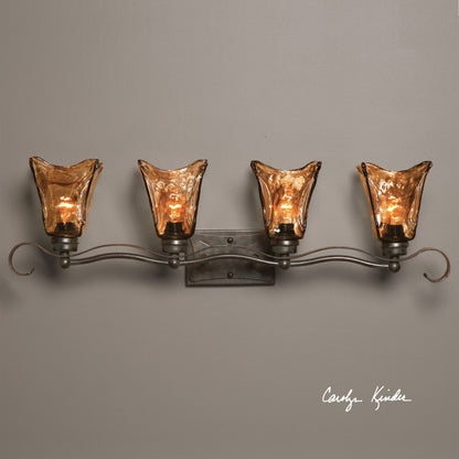 Vetraio Vanity Strip by Uttermost in bronze. Made from metal, brass, glass in a rustic style.