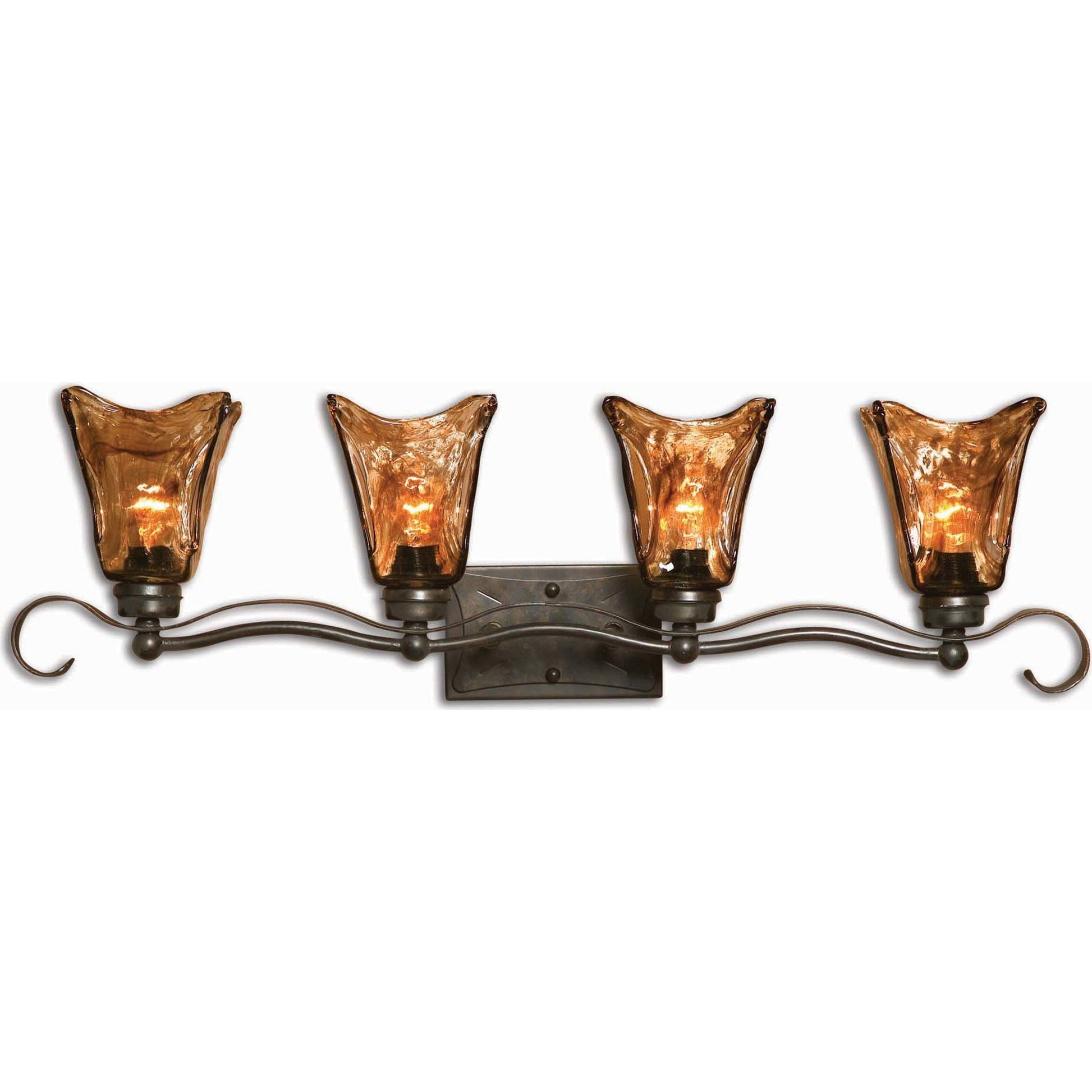 Vetraio Vanity Strip by Uttermost in bronze. Made from metal, brass, glass in a rustic style.
