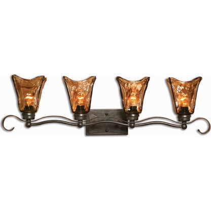 Vetraio Vanity Strip by Uttermost in bronze. Made from metal, brass, glass in a rustic style.