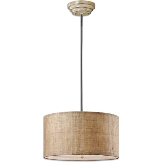 Dafina Burlap Drum Pendant by Uttermost. Made from iron 70% linen 30% in a cottage & farmhouse style.