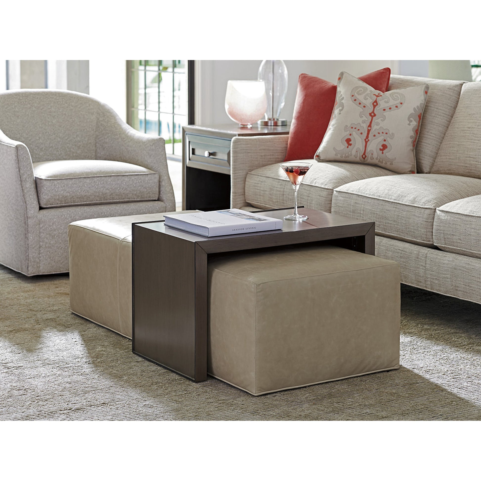 Savona Cocktail Ottoman with Slide by Lexington in taupe. Made from unique in a modern style.