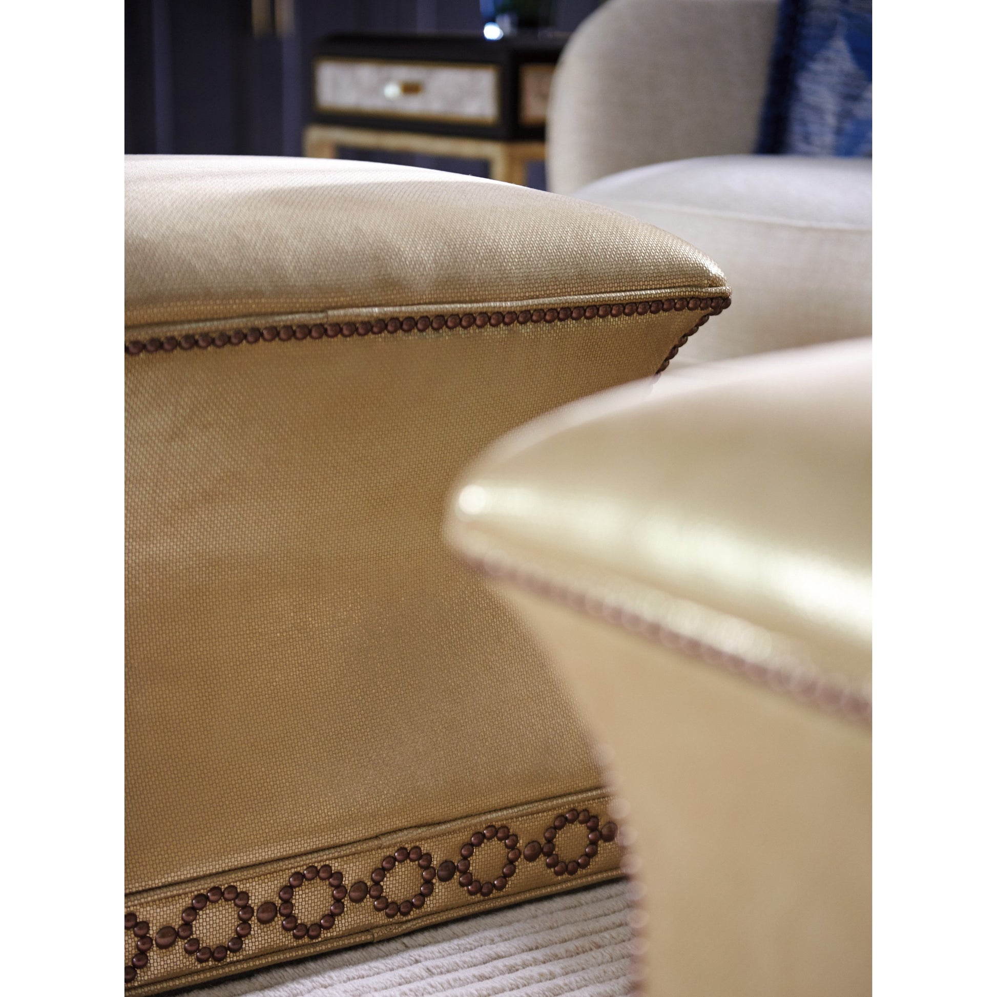 Merino Leather Ottoman by Lexington in champagne and leather. Made from unique in a transitional style.