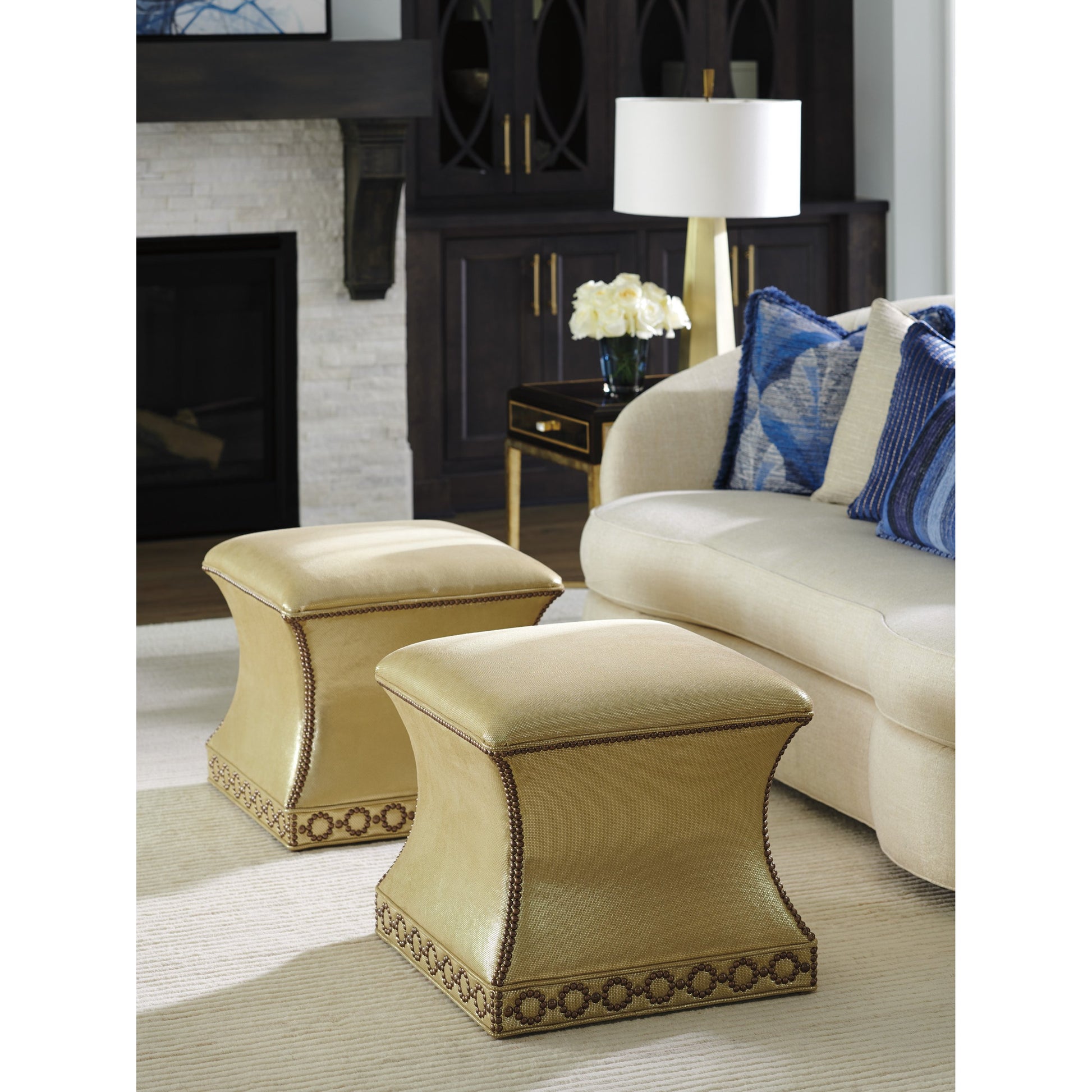 Merino Leather Ottoman by Lexington in champagne and leather. Made from unique in a transitional style.