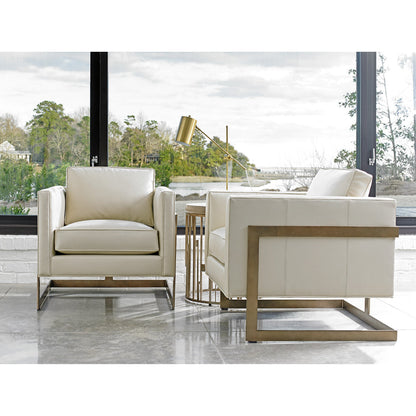 Studio Round Accent Table by Lexington in burnished silver leaf. Made from unique in a transitional style.