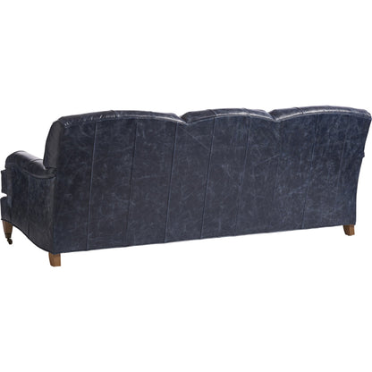 Sydney Leather Sofa with Brass Caster by Barclay Butera in blue and leather. Made from unique in a transitional style.