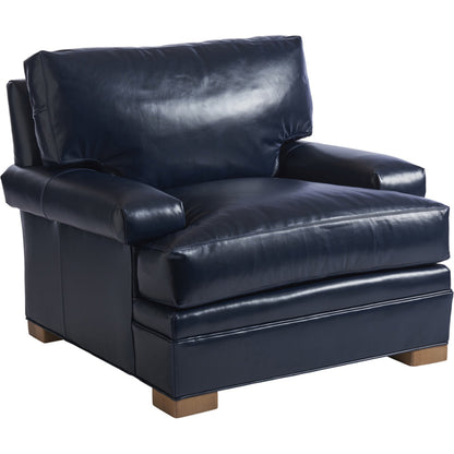 Maxwell Leather Chair by Barclay Butera in navy. Made from unique in a transitional style.