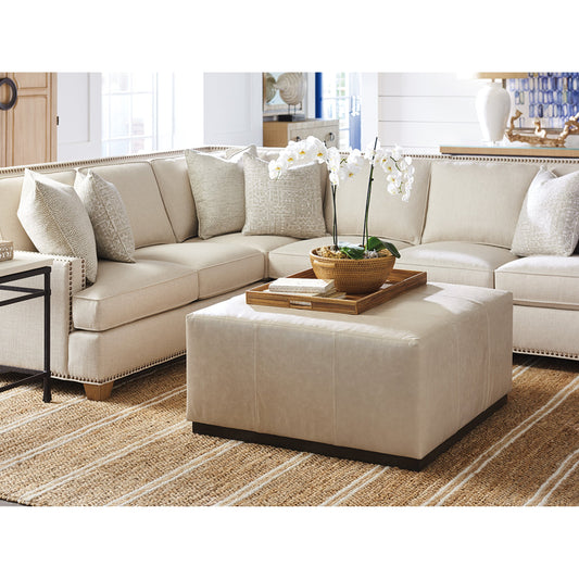 Clayton Leather Cocktail Ottoman by Lexington in beige. Made from unique in a modern style.
