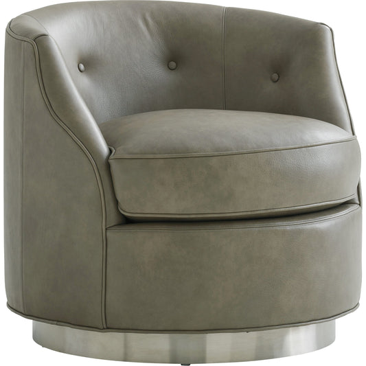 Piper Leather Swivel Chair by Lexington in gray and leather. Made from unique in a modern style.