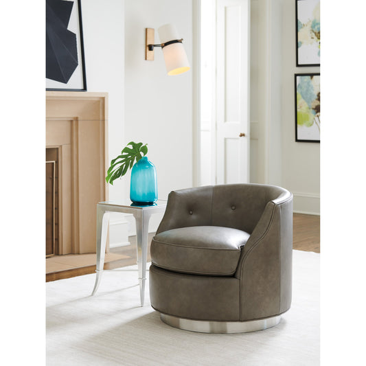 Piper Leather Swivel Chair by Lexington in gray and leather. Made from unique in a modern style.